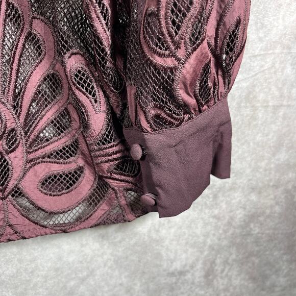 Torrid Blouse Womens 1X Purple‎ Mesh Embroidered Long Sleeves Sheer Art NEW - Picture 5 of 11